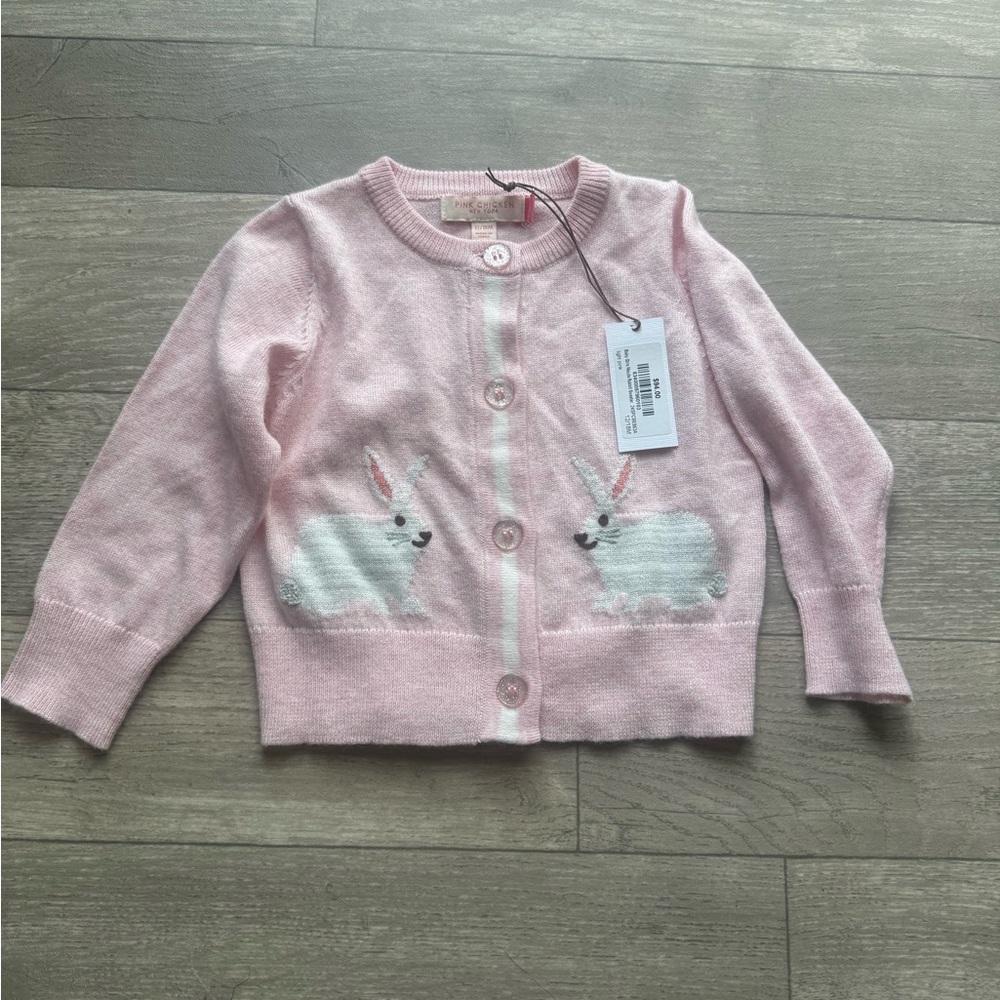 Pink Chicken Pink & White Bunny Intarsia Knit Cardigan